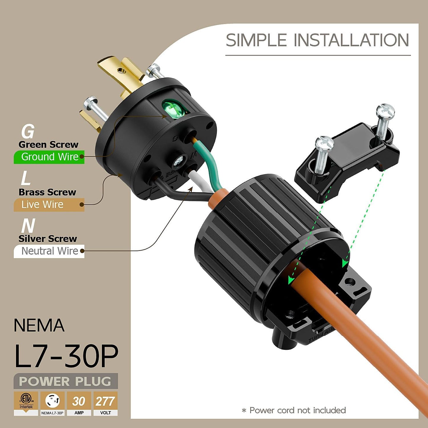 Enchufe L7-30P 30A 277V bloqueo giratorio grado industrial