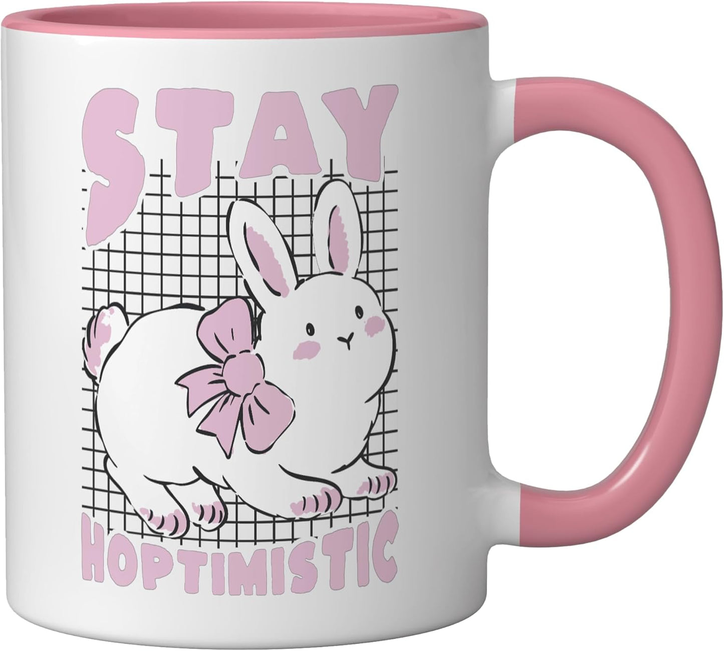 Taza Cerámica Conejo Positivo Frase Rosa/Blanco