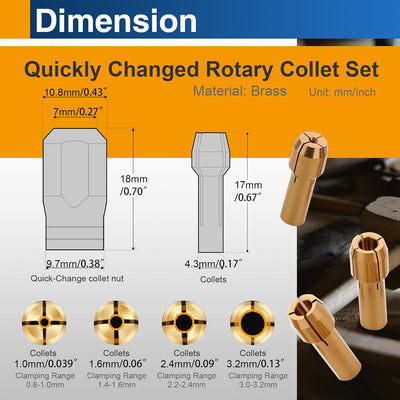 Juego pinzas latón para herramientas Dremel 0.039-0.126pulg