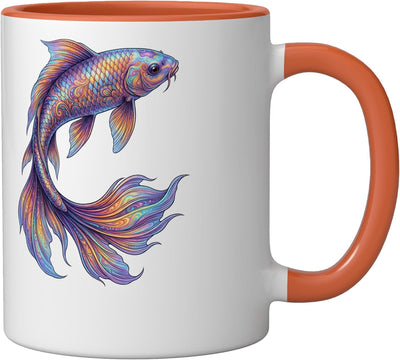 Taza Cerámica Arte Abstracto Peces Koi Naranja/Blanco