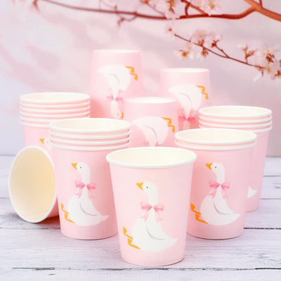 Tazas de papel para fiestas con forma de ganso rosa 50 unidades
