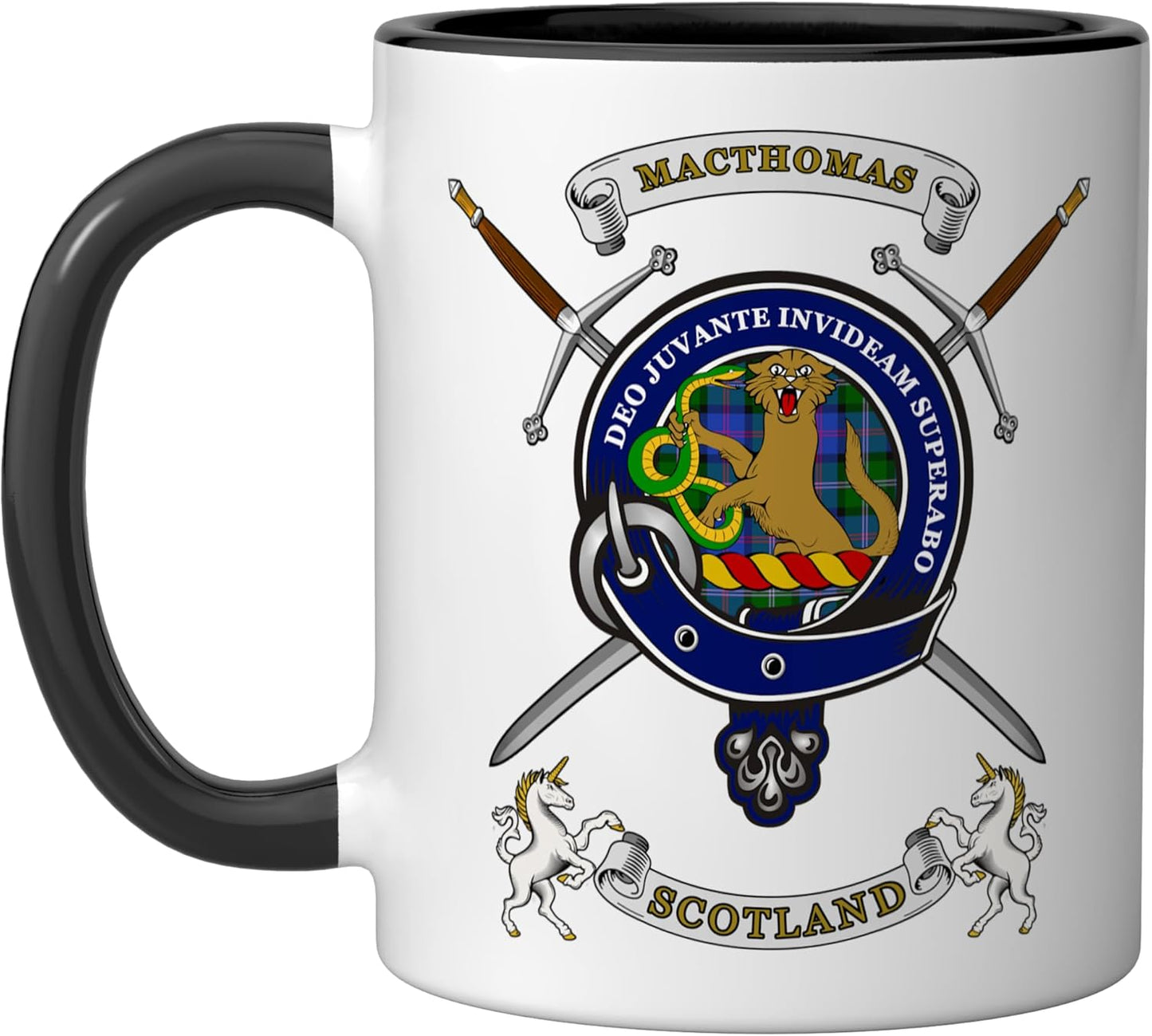 Taza Cerámica Clán Tartán con Espadas Negro/Blanco