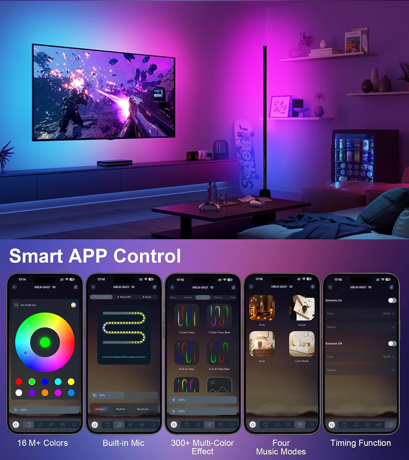 Lámpara pie esquina LED RGB app control remoto 16M colores