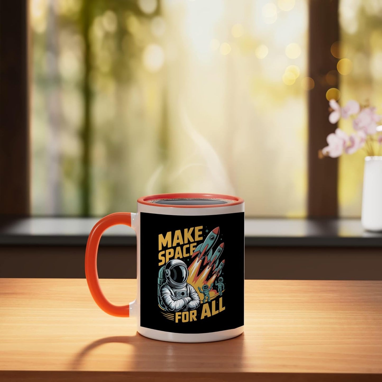 Taza Cerámica Espacio Astronomía Astronautas Naranja/Blanco