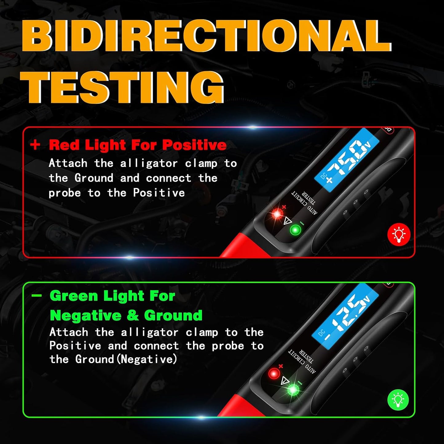 Probador voltaje auto 4-75V LCD sonido sonda fusible