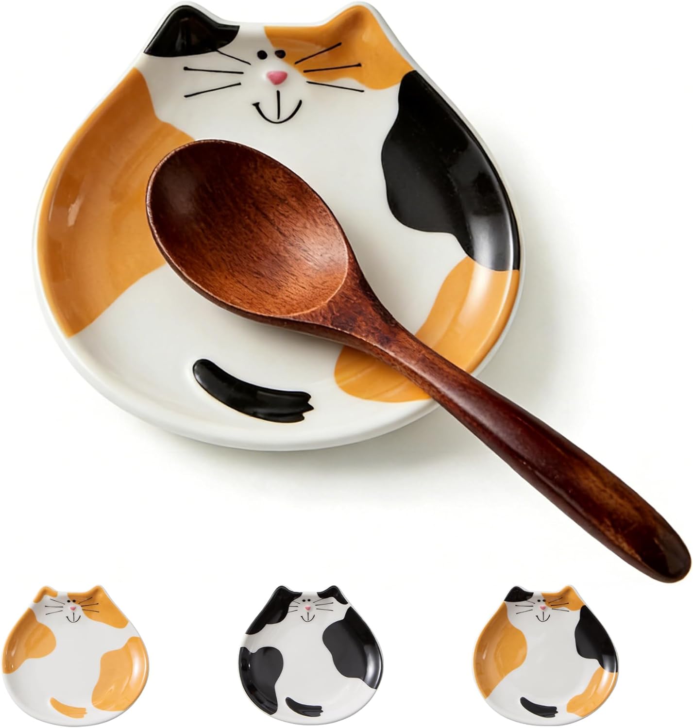 Soporte de cuchara de cerámica en forma de gato para encimera