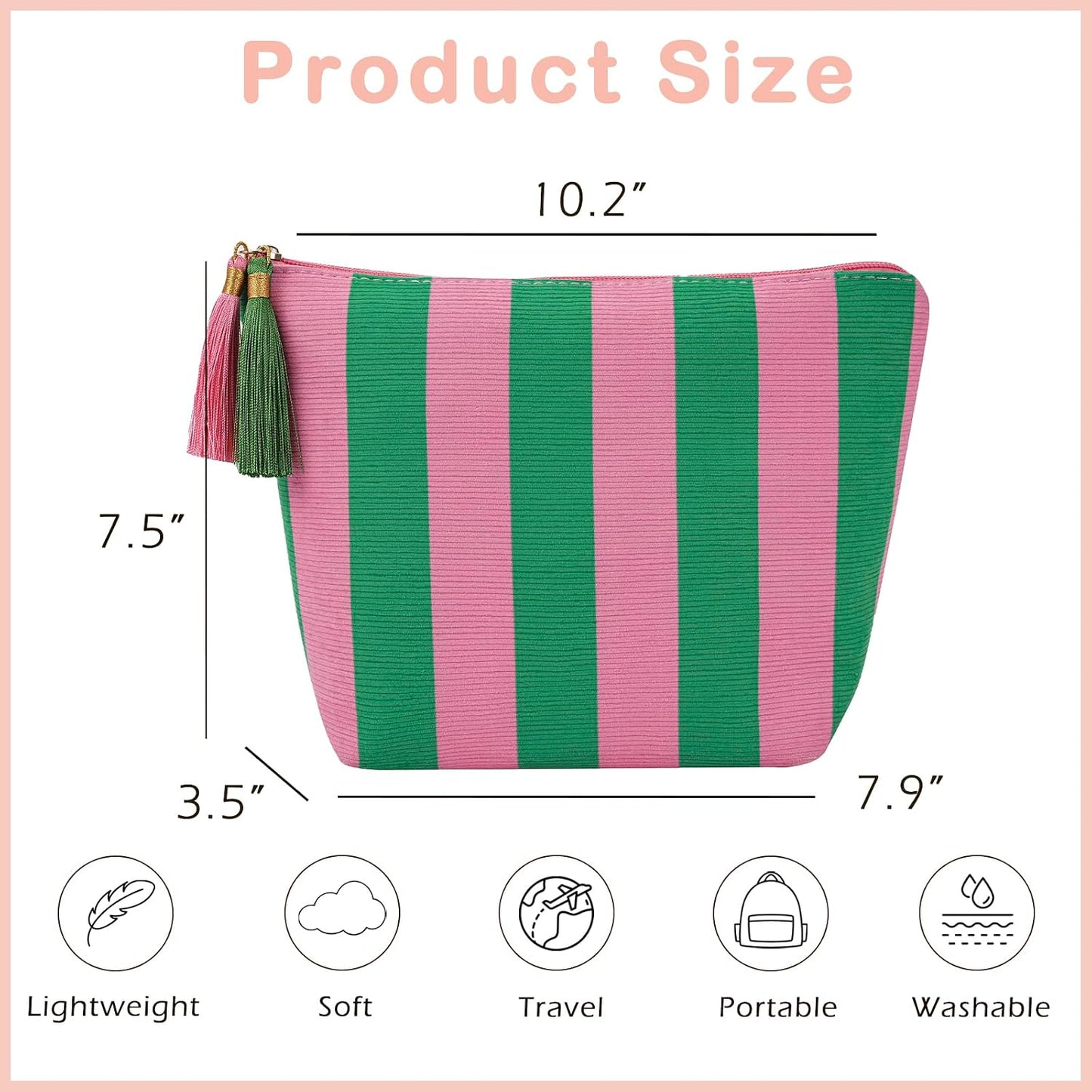Bolsa maquillaje viaje pana patrón oso lazo con cremallera rosa