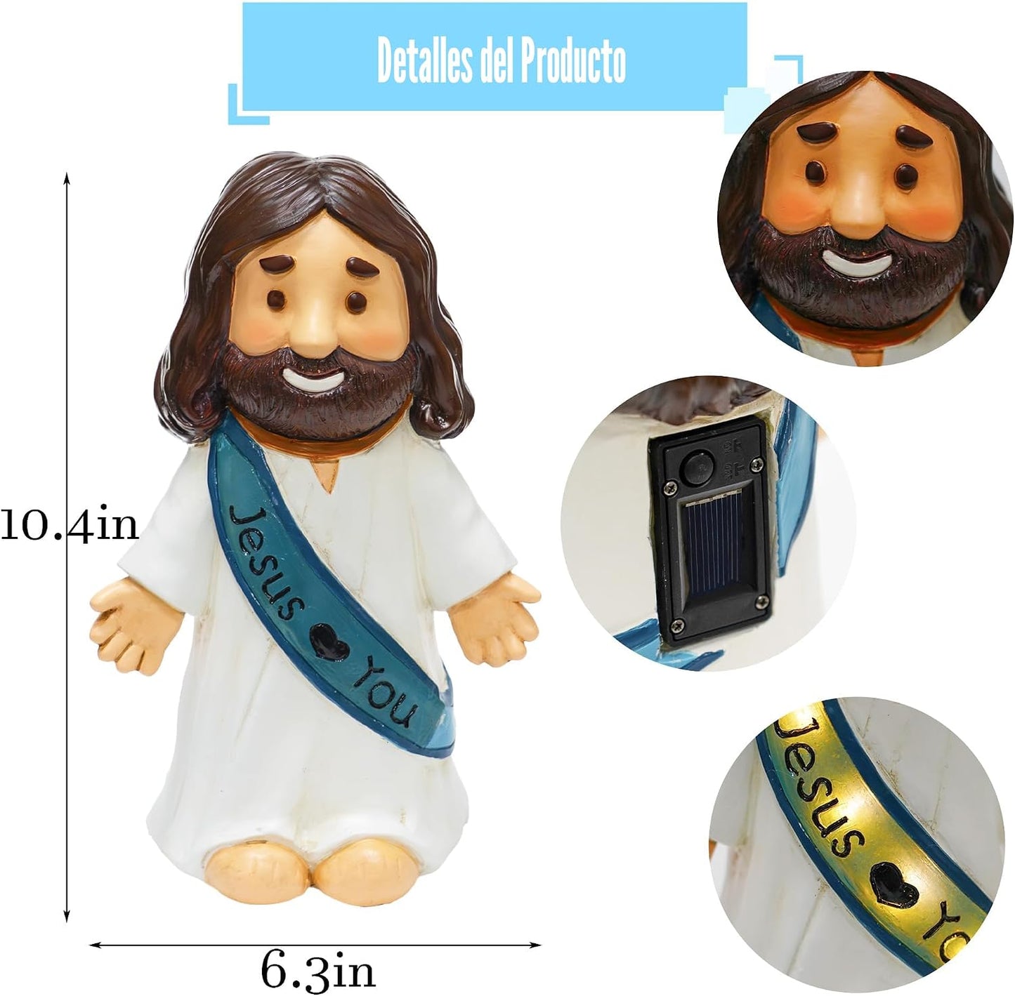 Figura iluminada solar resina 10.4pulg decoración cristiana