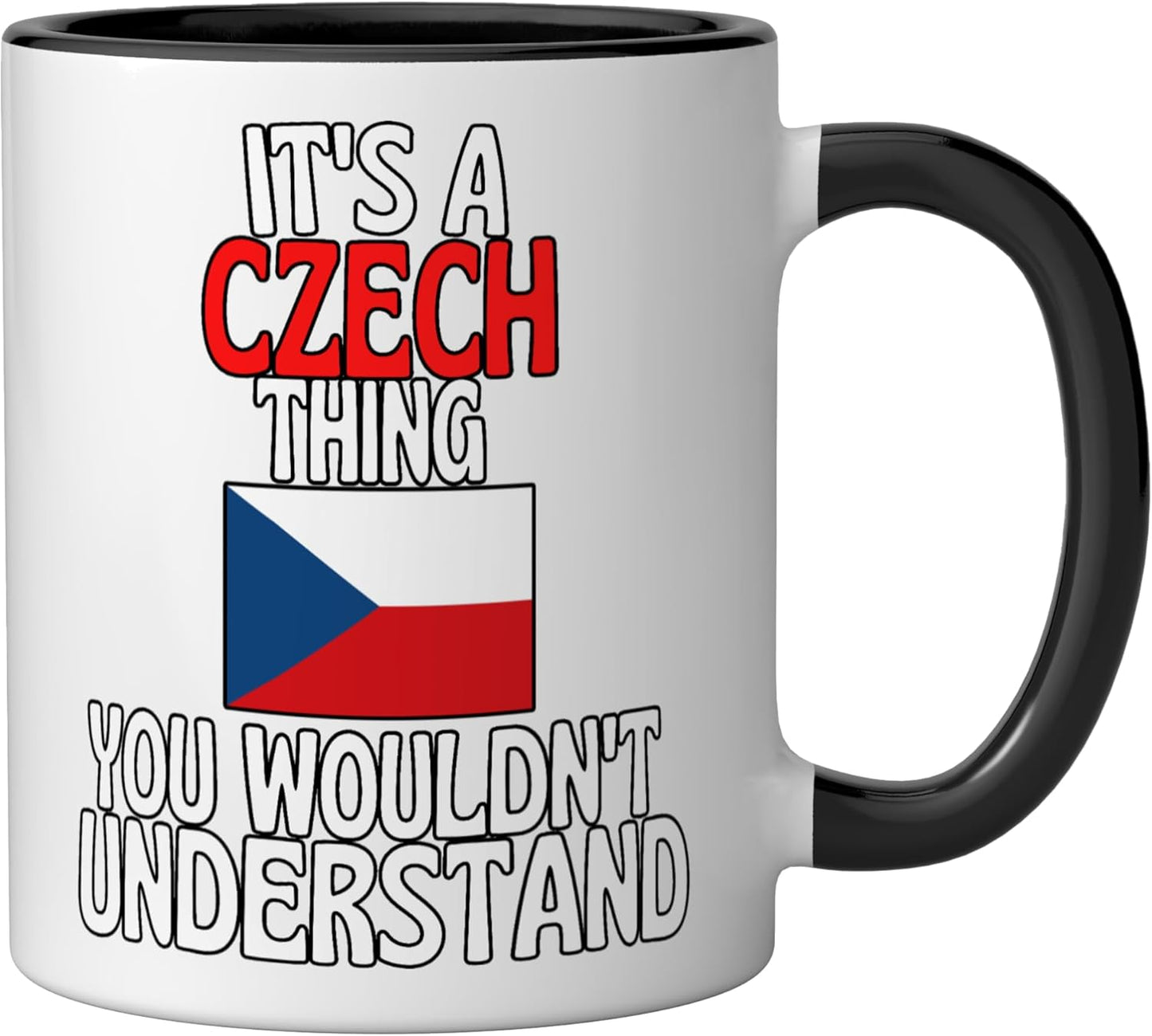 Taza cerámica checa divertida en negro/blanco