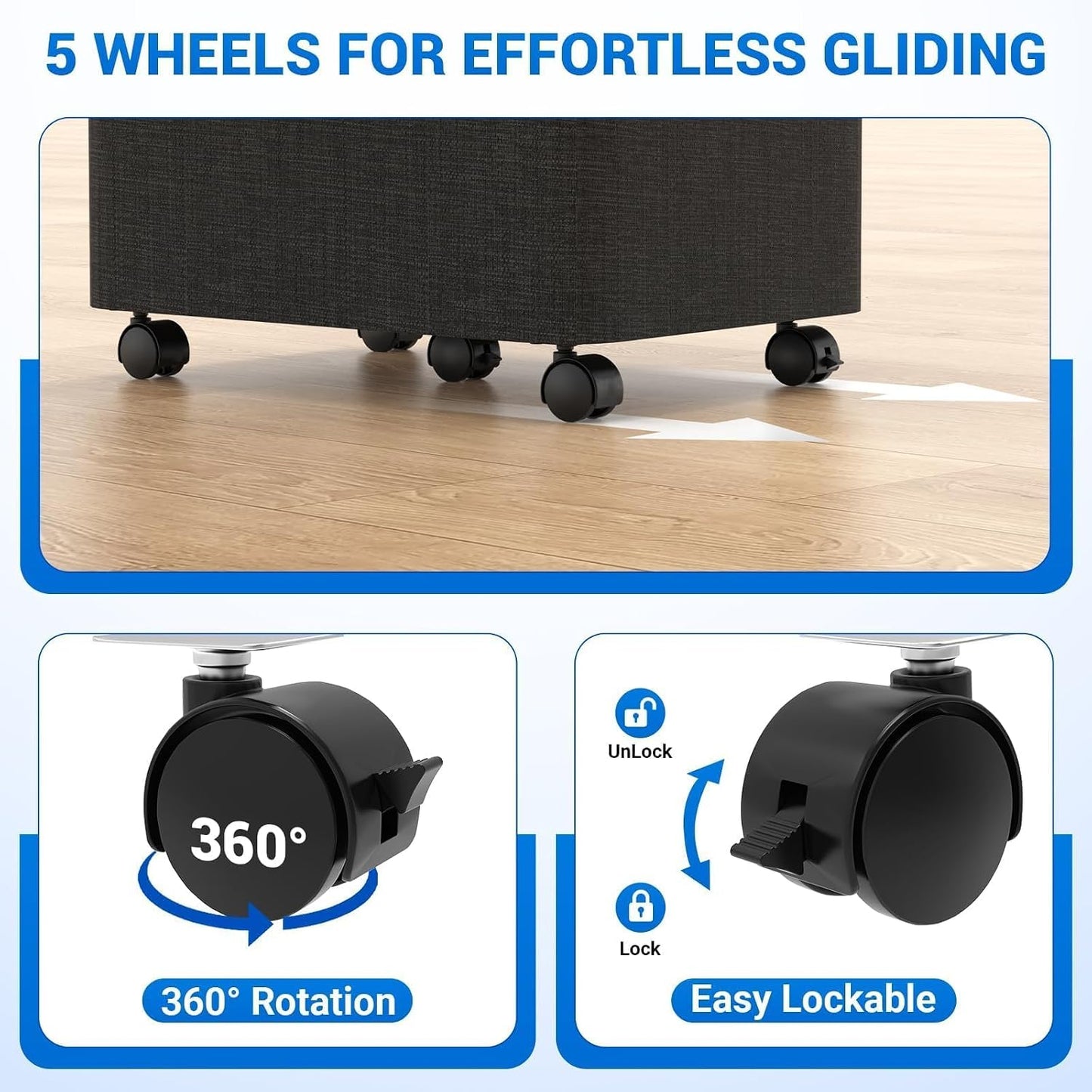 Cesta lavandería 100L plegable con 5 ruedas tapa