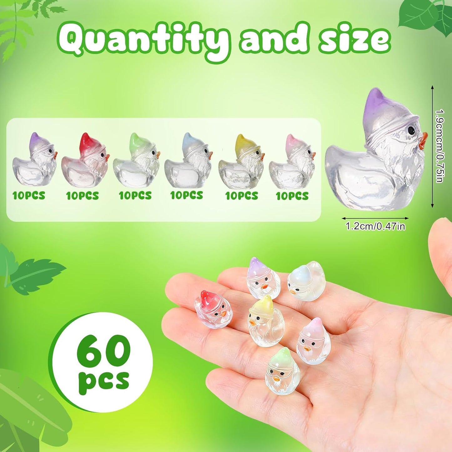 60 Mini Patos Luminosos Resina para Jardín de Hadas