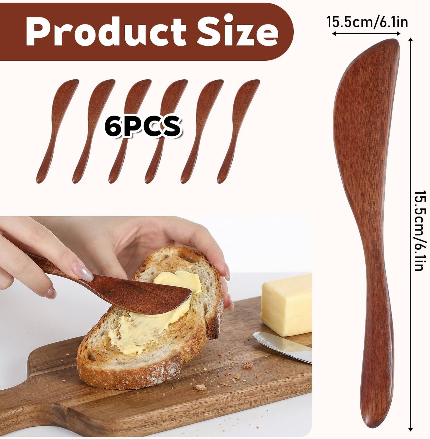 Esparcidor de cuchillos de mantequilla de madera para frascos y sándwich