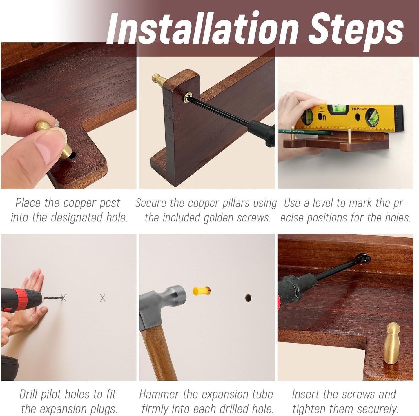 Perchas de madera de acacia para pared, para platos 6-16 pulgadas y decoración