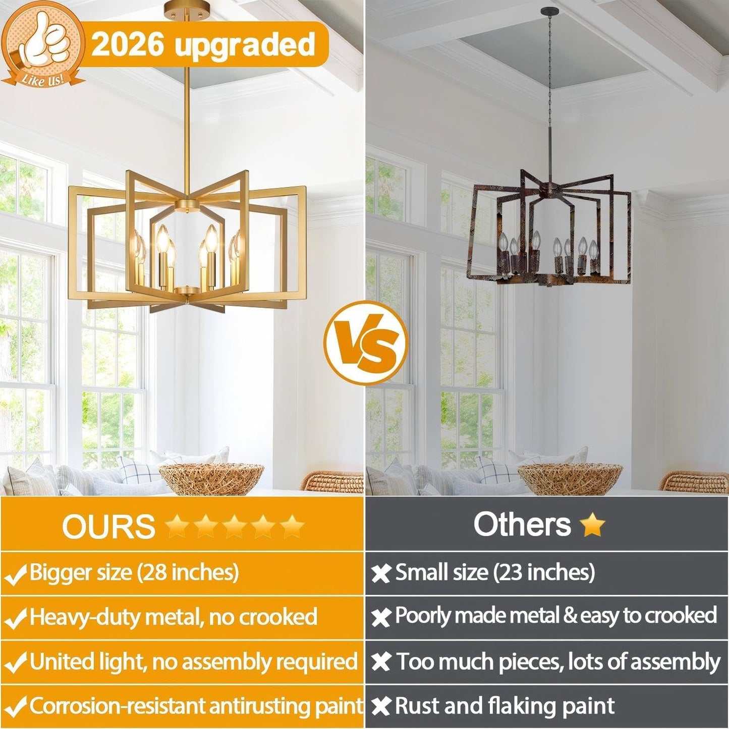 Candelabro dorado moderno 28pulg para comedor y cocina
