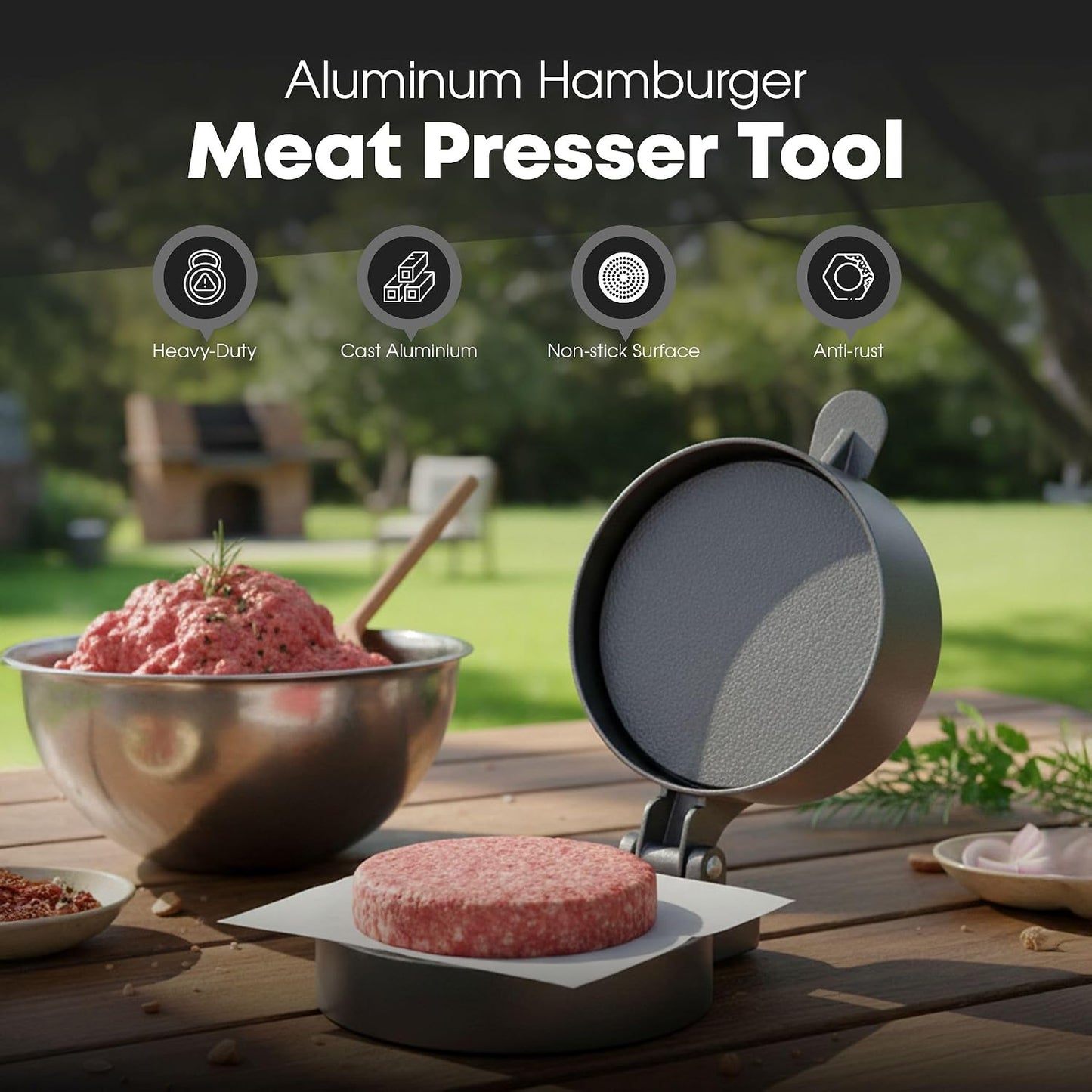 Prensa hamburguesas aluminio fundido expulsora resorte
