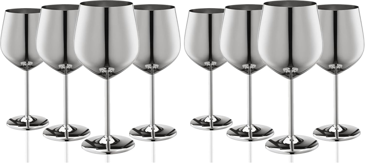 Set 4 Copas Vino Acero Inox Irrompibles 18oz Plateado