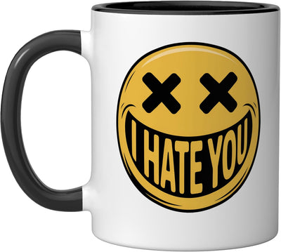 Taza de cerámica con dibujo cara distorsionada I Hate You negro/blanco