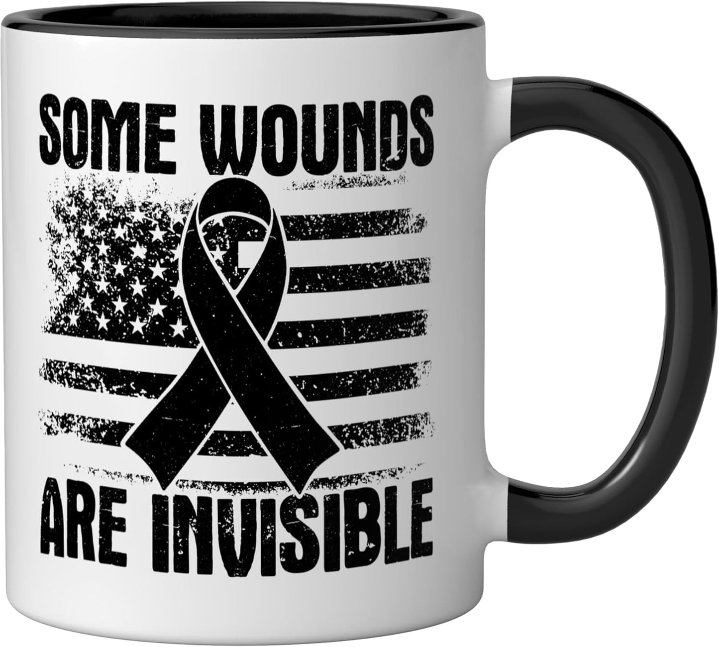 Taza Cerámica PTSD Consciente de Estrés PosTraumático Negro/Blanco
