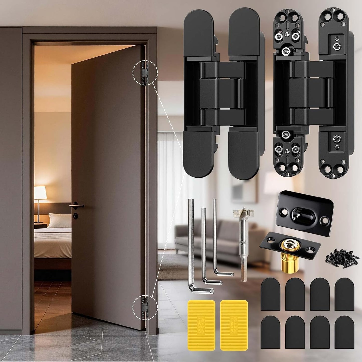 Bisagra puerta oculta 6pulg giratoria invisible 180grados