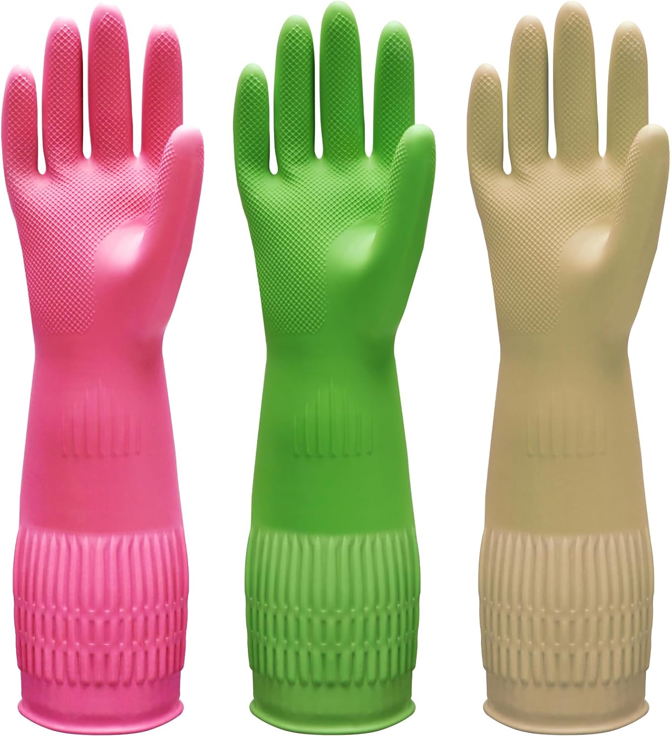 3 Pzas Guantes Goma Lavaplatos 15pulg Reutilizables Antiderrap