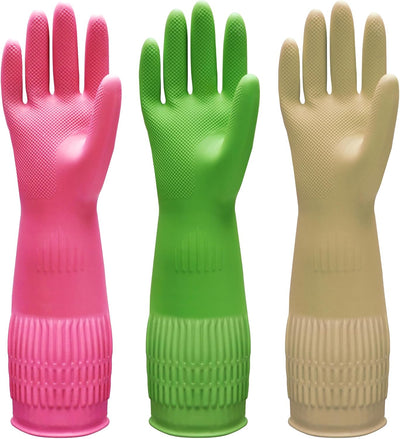 3 Pzas Guantes Goma Lavaplatos 15pulg Reutilizables Antiderrap