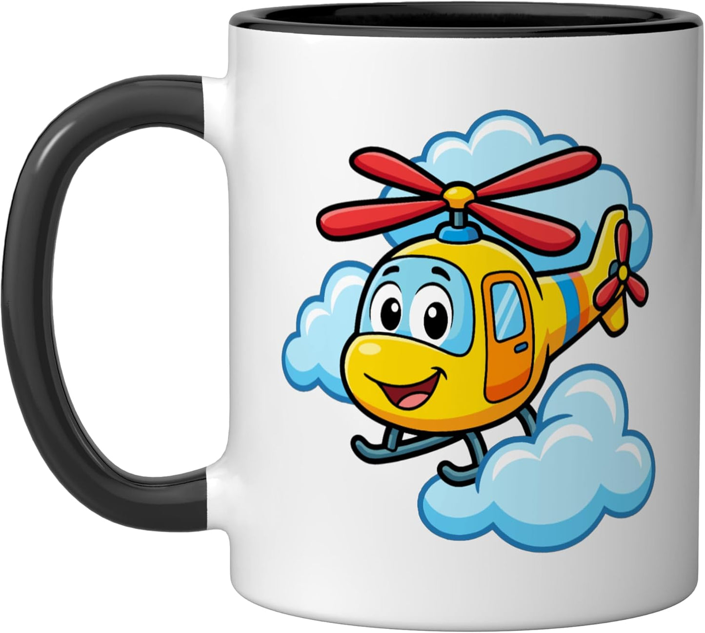 Taza cerámica para niños con helicóptero amarillo divertido