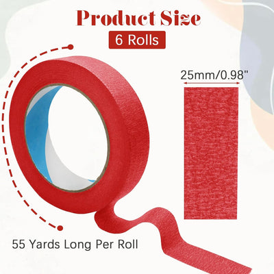 6 Rollos Cinta Adhesiva Roja 1pulg 55yardas Pintura Manualidades