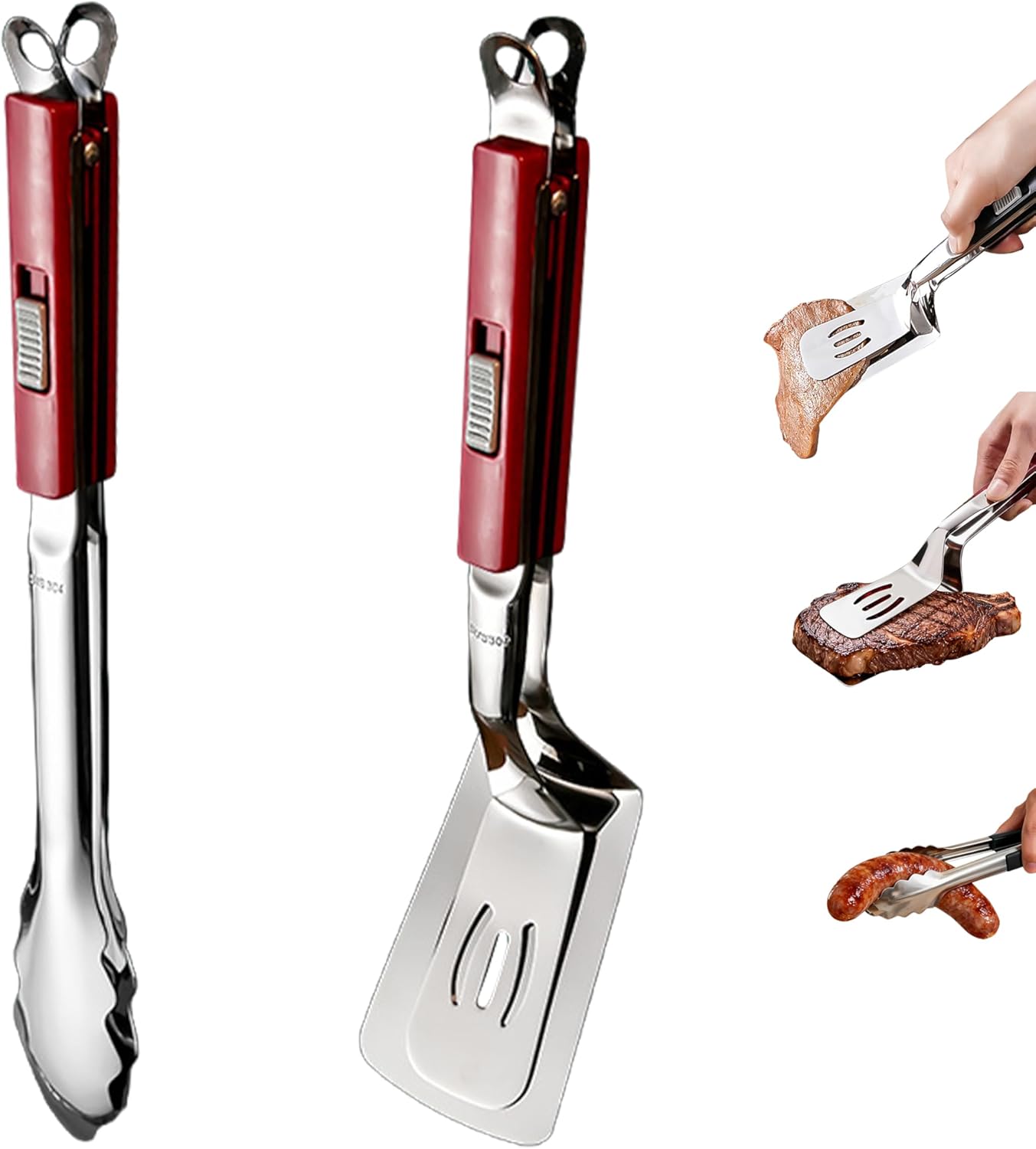 Juego de 2 pinzas de cocina acero inoxidable 304 con bloqueo y liberación automática
