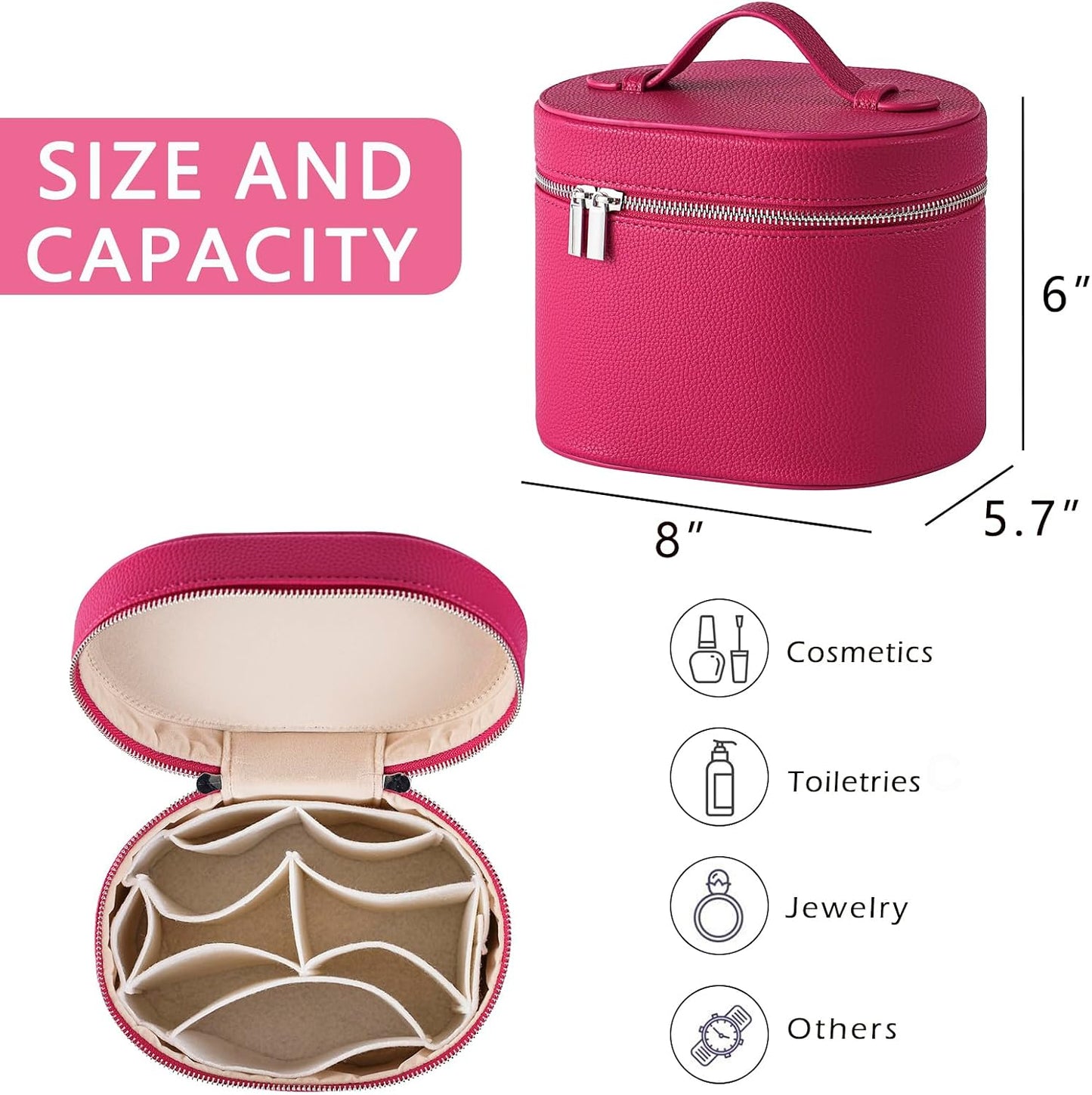 Bolsa maquillaje viaje con divisor asa piel sintética 05Rosa