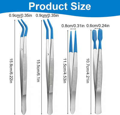 4 Pinzas Acero Inox Punta Goma Recubiertas PVC