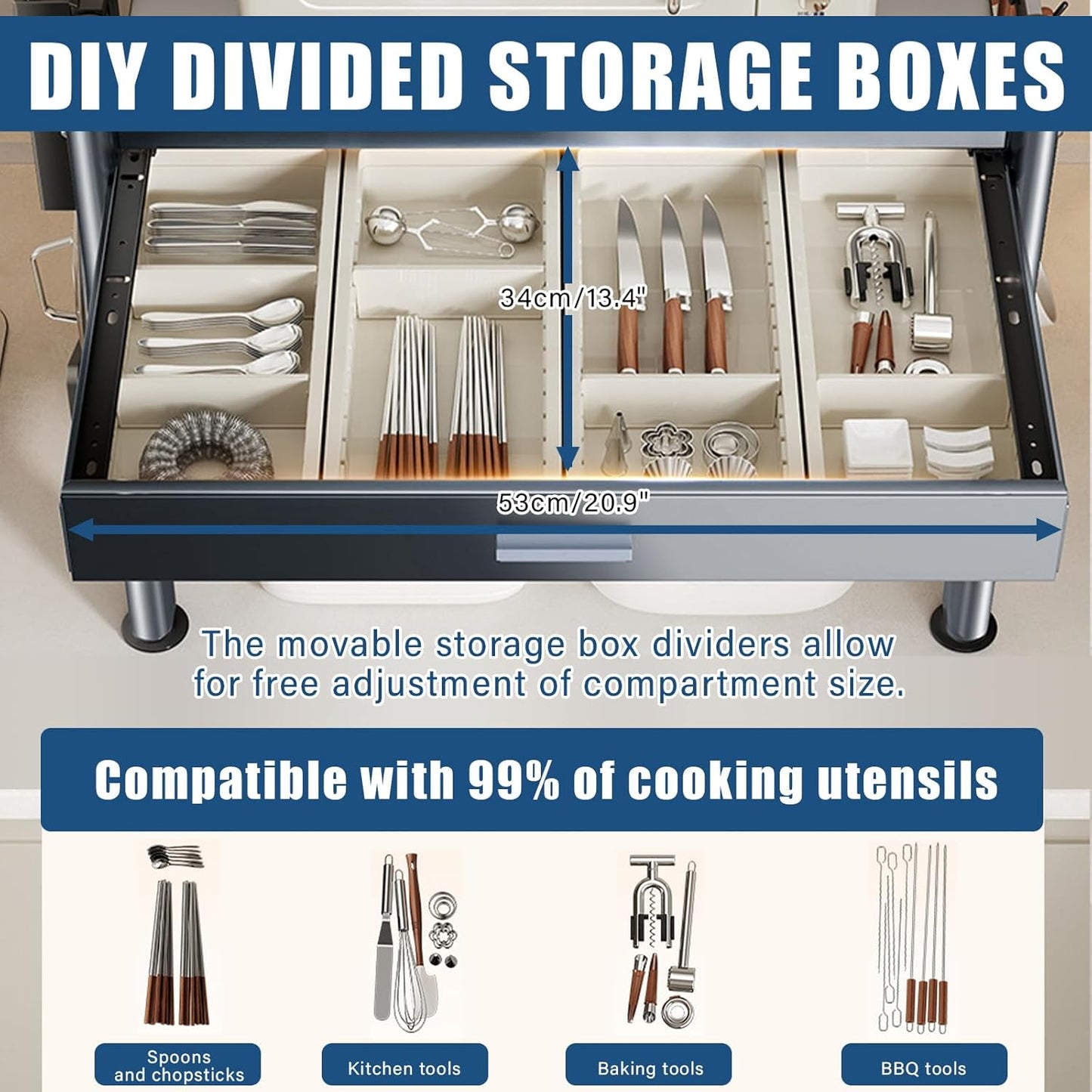 Estante microondas ajustable con cajones 2 niveles