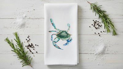 Toalla cocina algodón cangrejo azul acuarela 17x30pulg con lazo