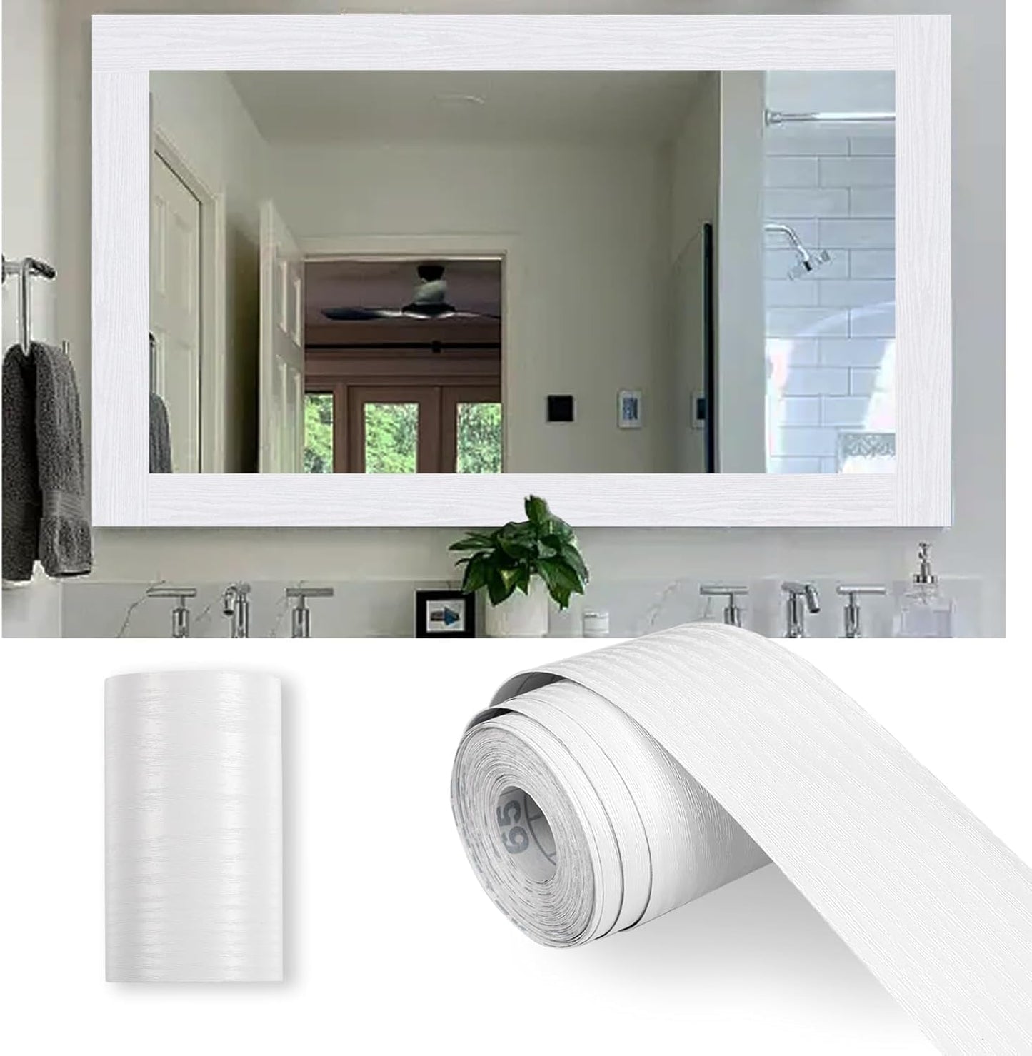Papel tapiz grano madera blanca 49.2pies marco espejo adhesivo