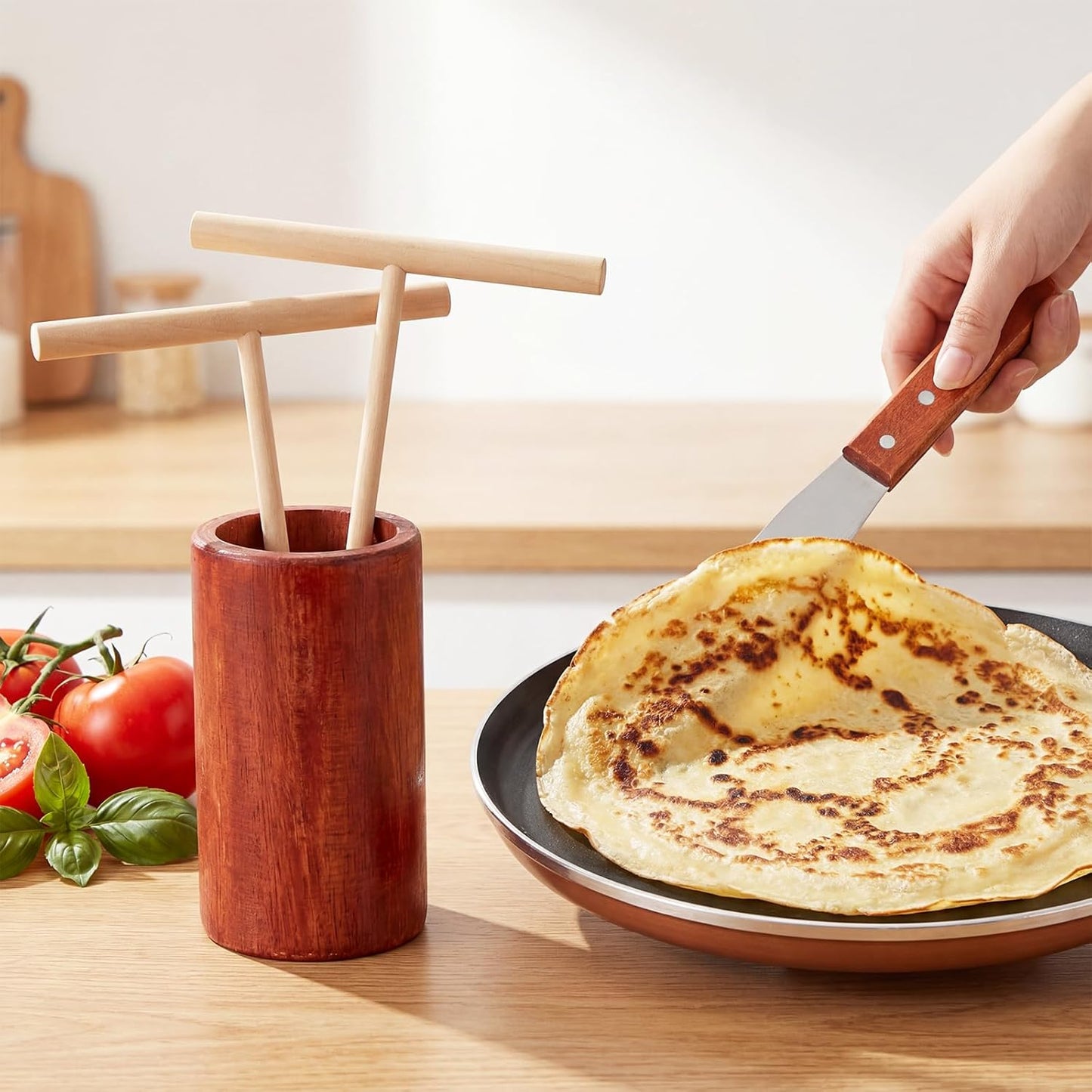 Kit esparcidor y espátula de crepé 12 pulgadas, forma T, mango de madera