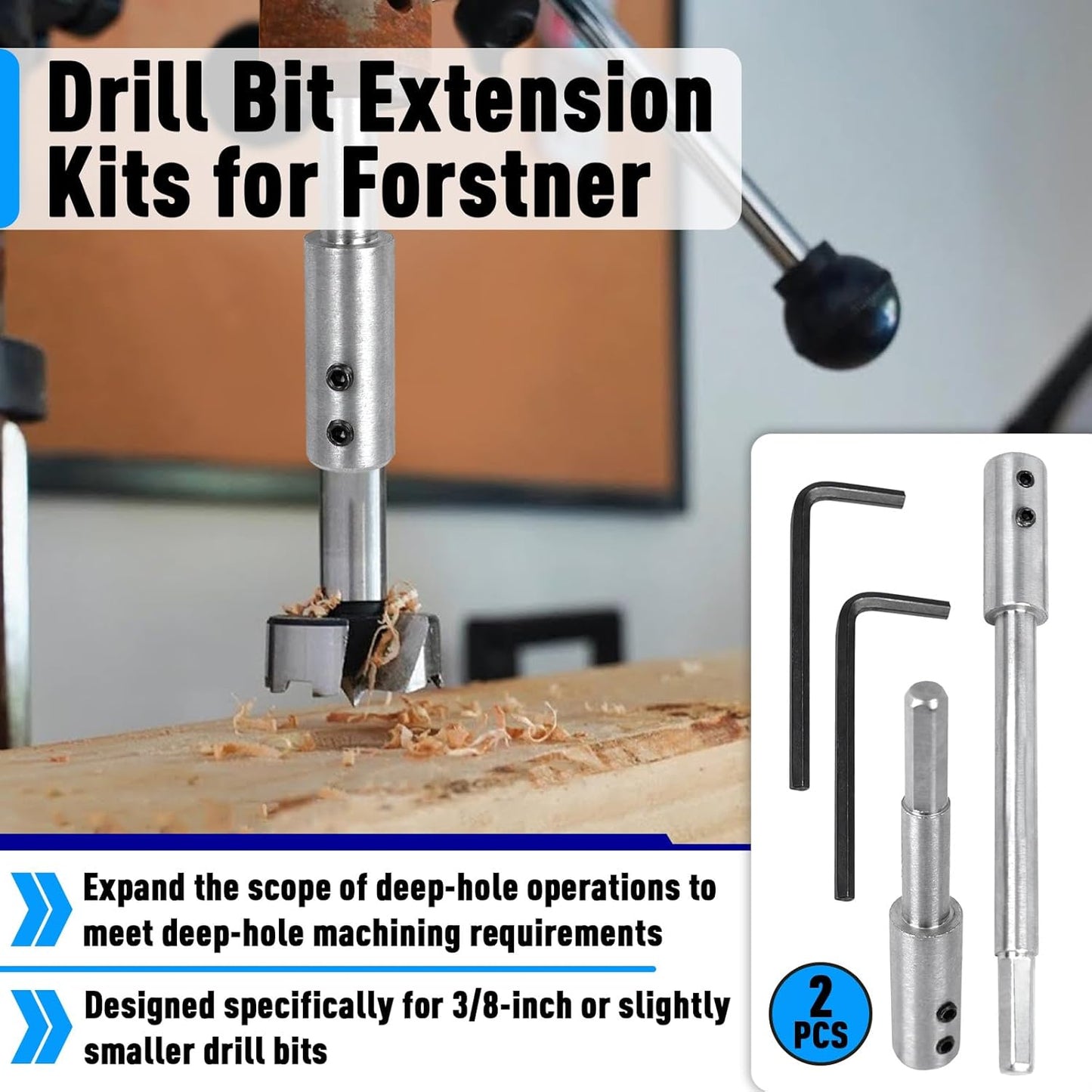 Set 2 Extensiones Brocas 4.5x7pulg Comp Forstner