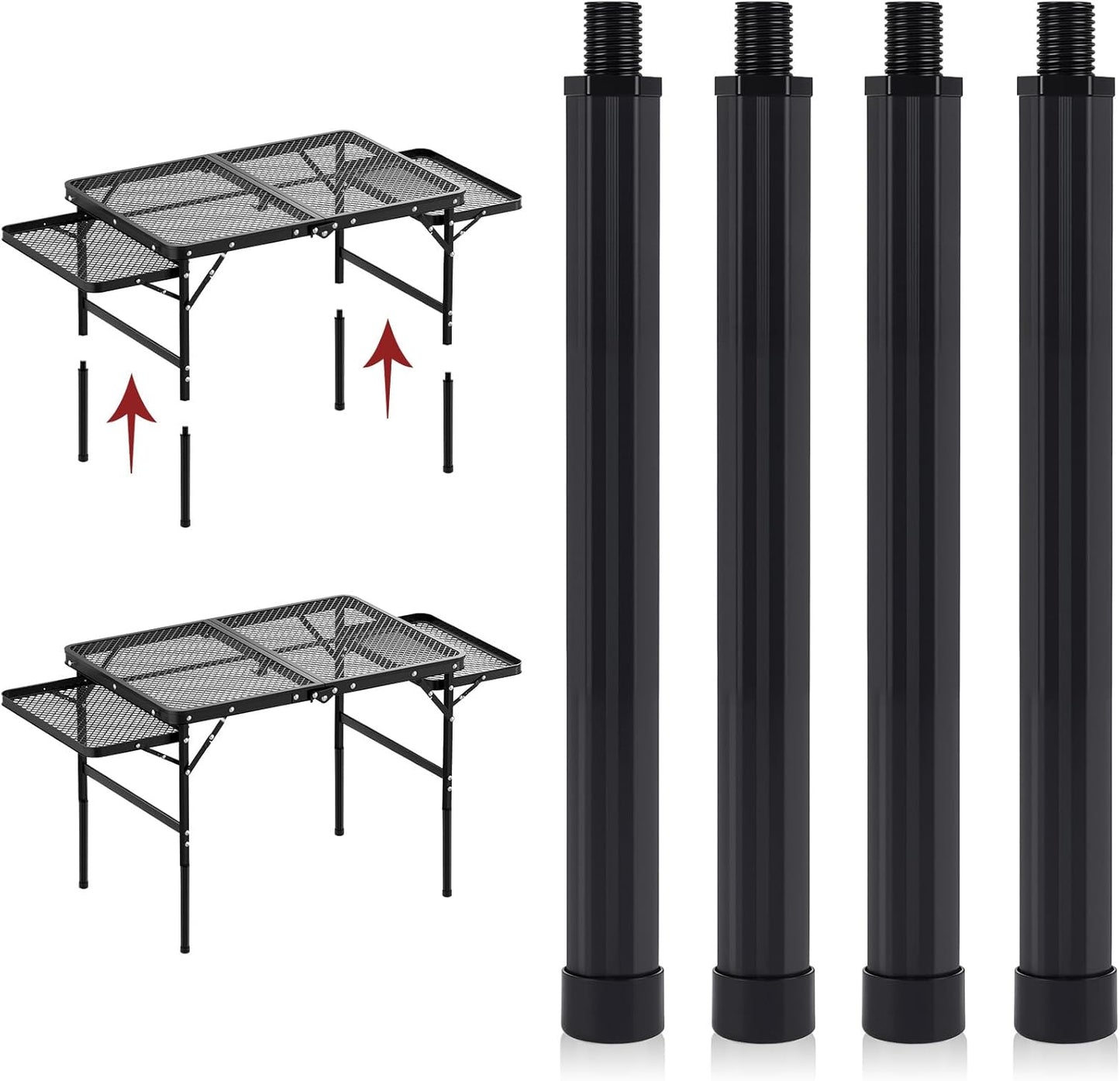 Set 4 Patas Plegables Mesa Campamento Aluminio 14-30pulg Negro