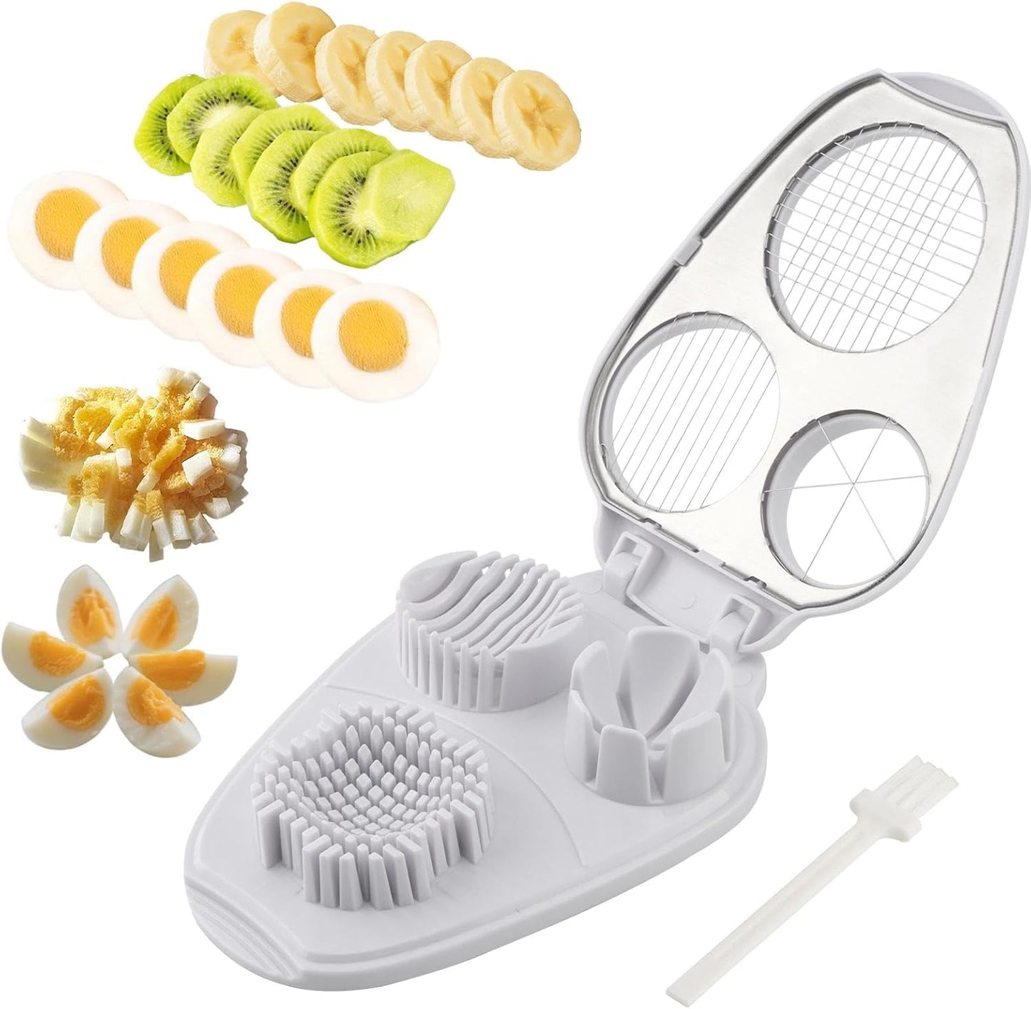 Cortador de huevos 3 en 1 con cepillo para huevos duros y frutas blandas