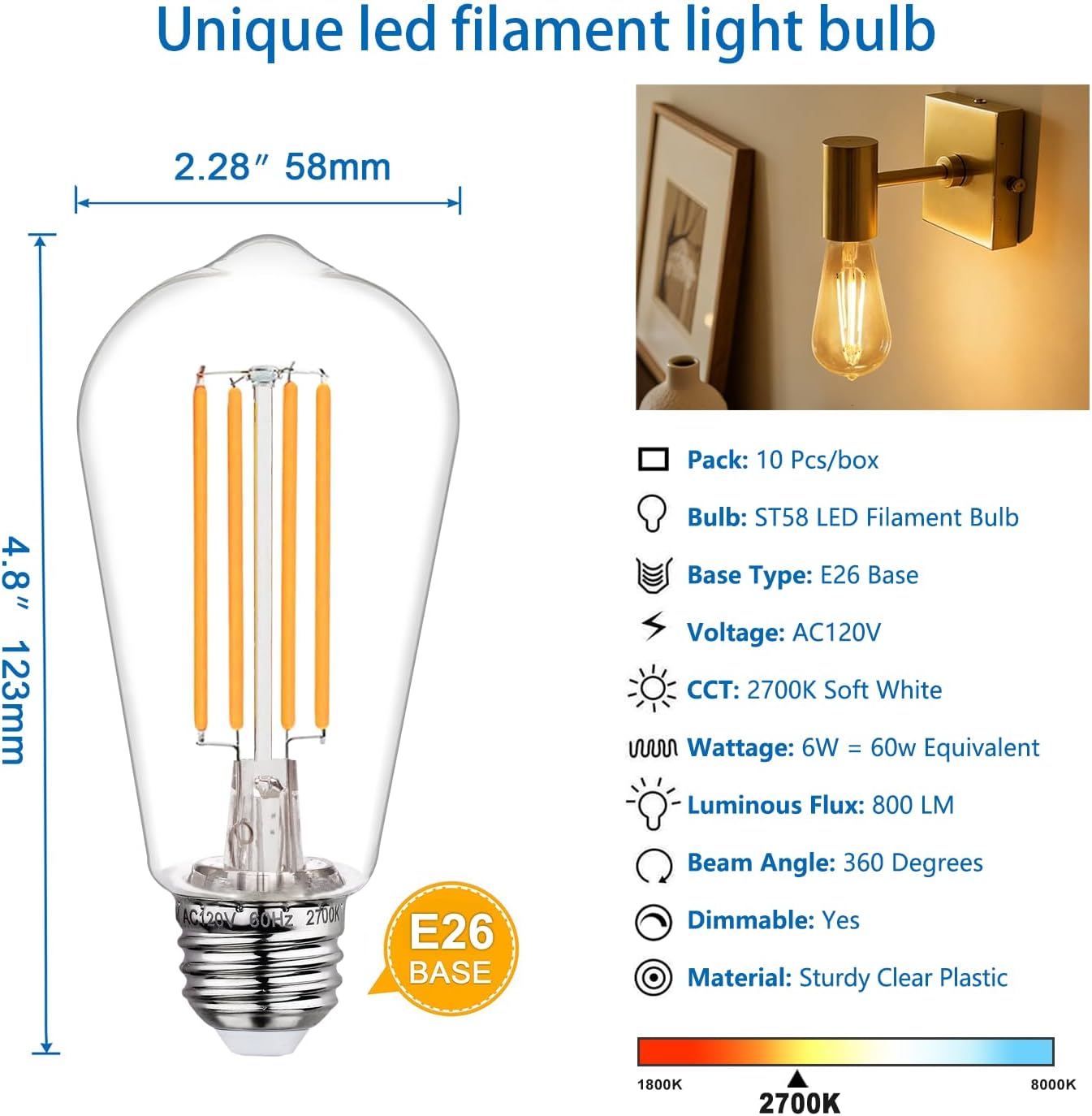 Pack 10 Bombillas LED Edison Regulables 2700K