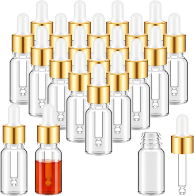 200 Botellas Vidrio 0.3oz Gotero Transparente Viaje Dorado