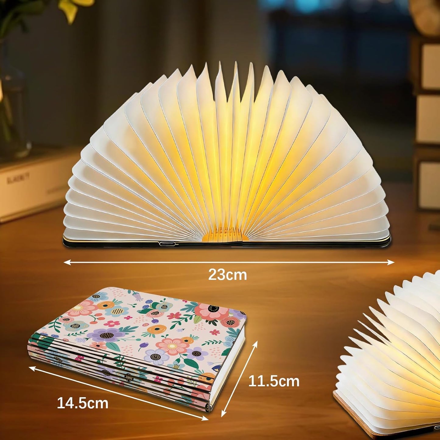 Luz plegable floral para libros con 3 luces de escritorio
