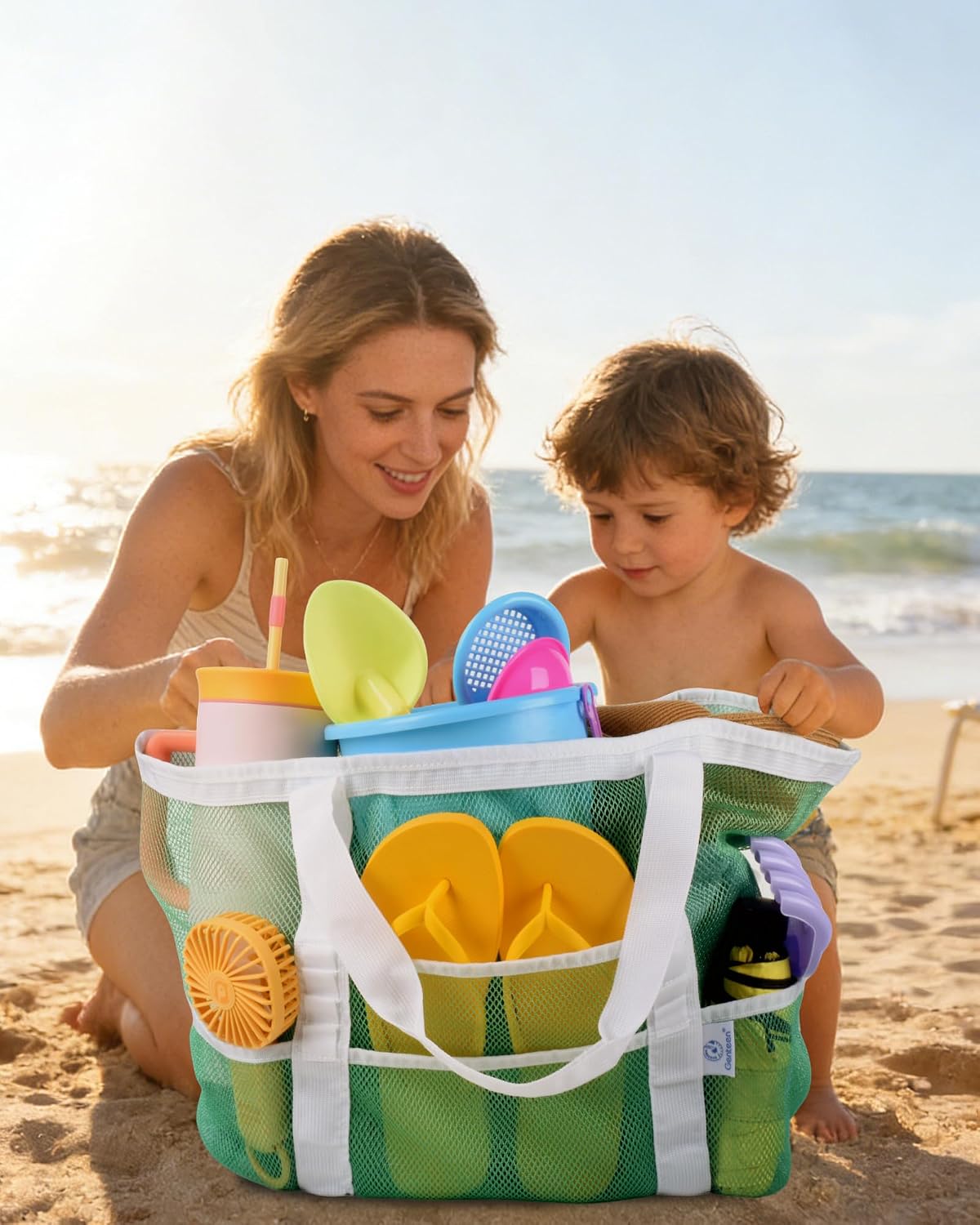 Bolsa playa redonda para mujer plegable con compartimentos