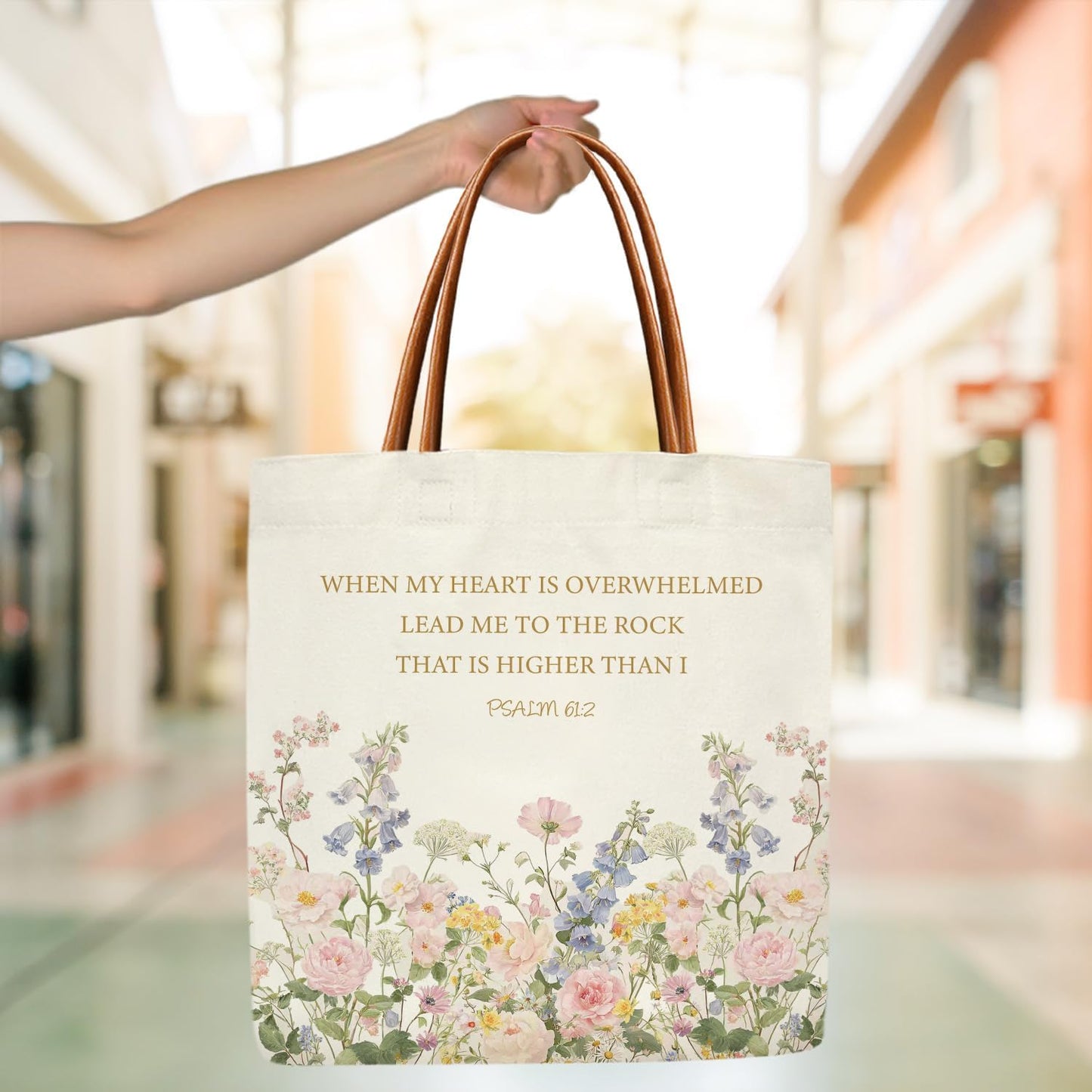 Bolsa de mano cristiana con Salmo 61:2 para mujer