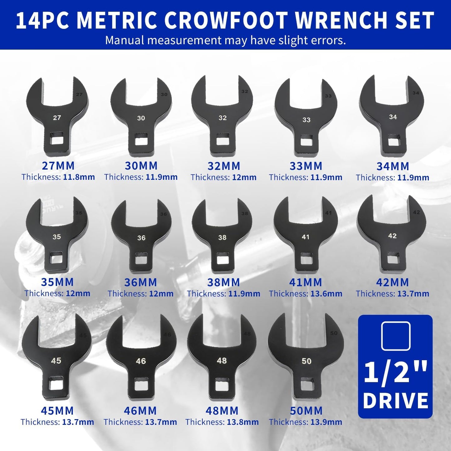 Set 16 Llaves Pata Gallo Jumbo 1.063-1.969pulg Trinquete 1/2pulg