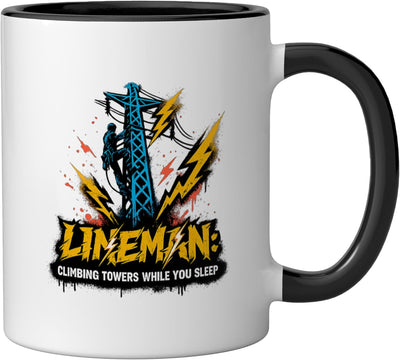 Taza Cerámica Lineman Climbing Torres Negro/Blanco