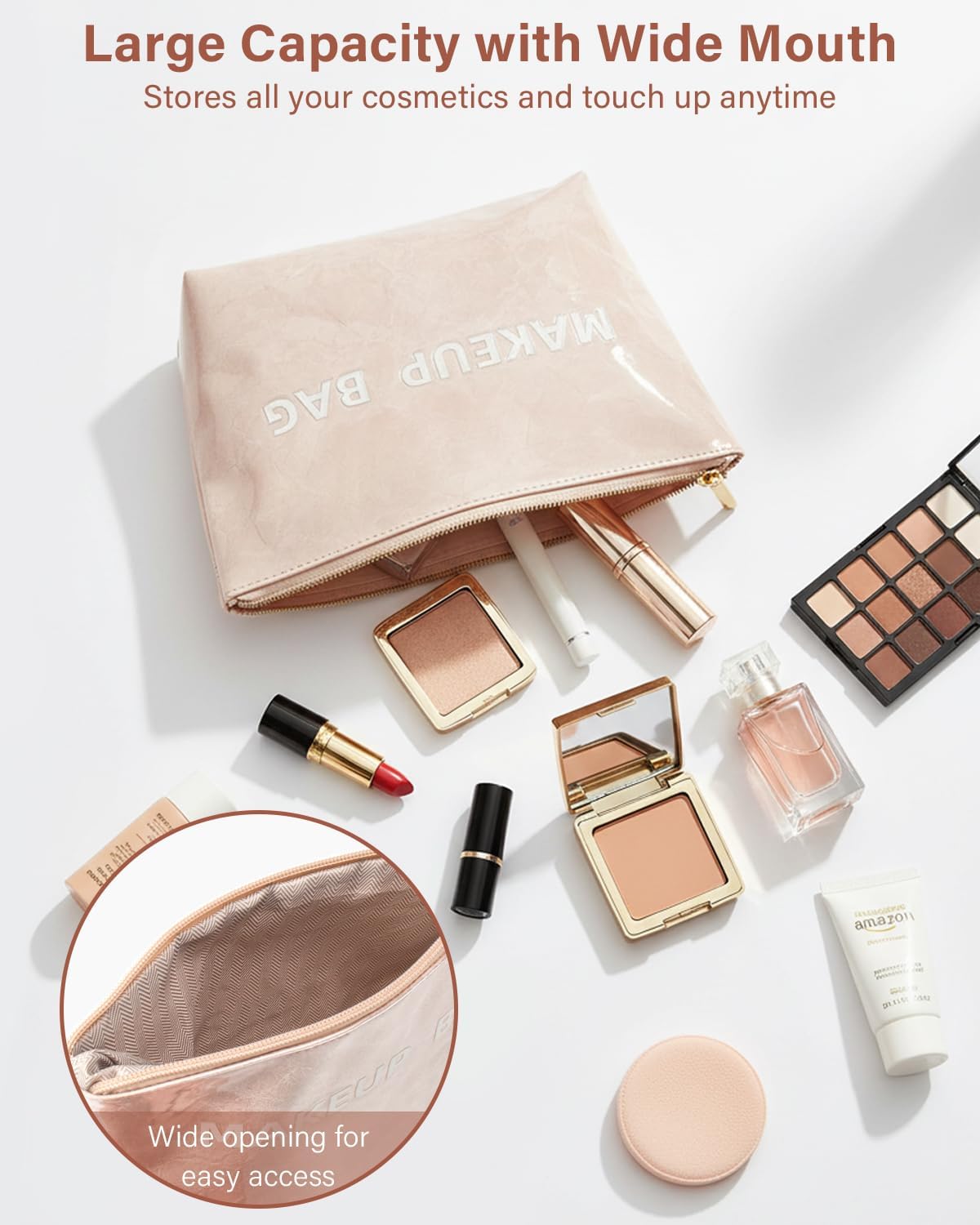 Bolsa maquillaje transparente con cremallera para mujer
