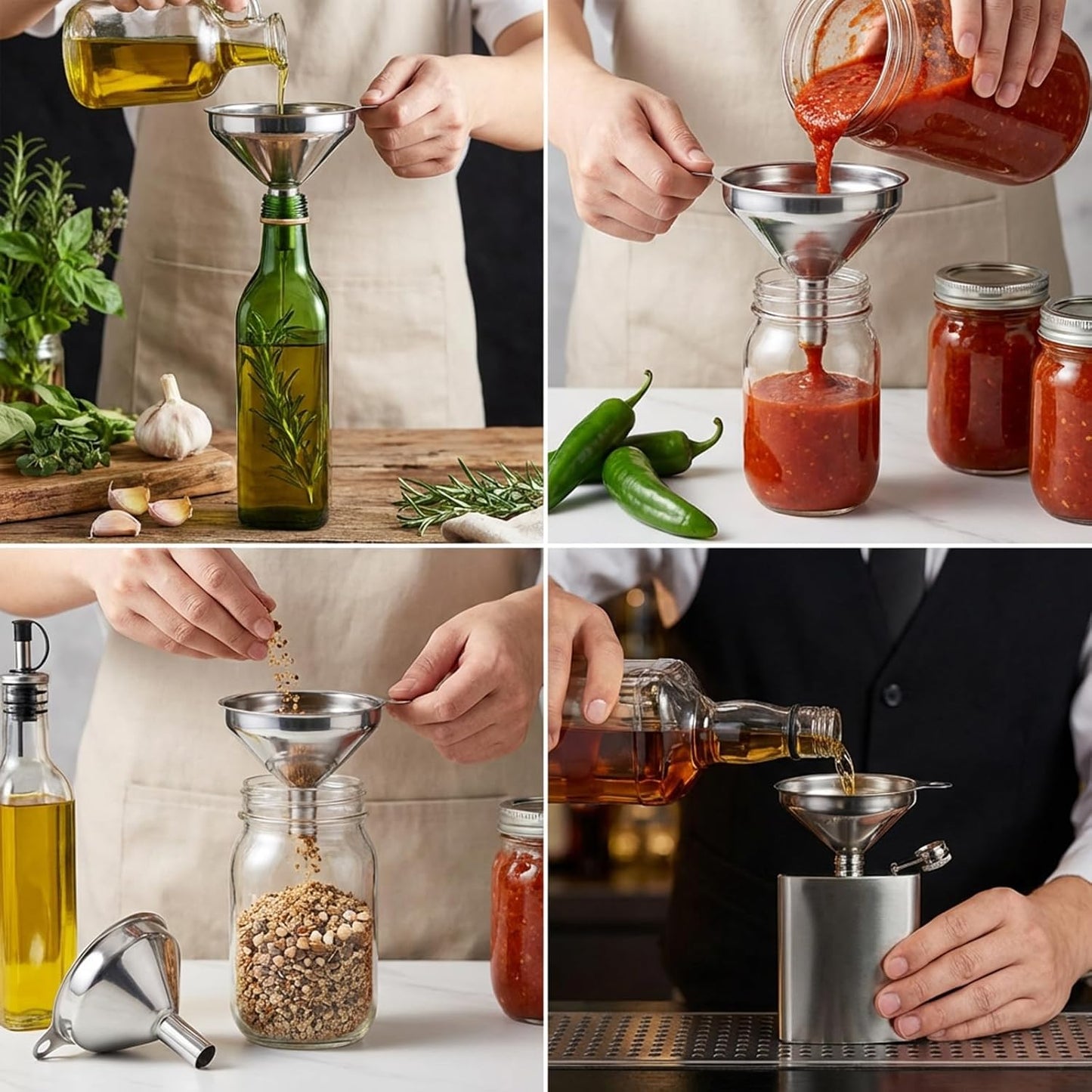 Juego de 3 embudos de acero inoxidable para cocina