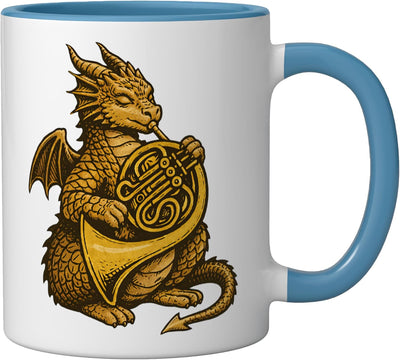 Taza Cerámica Música Trompeta Dragón Azul/Blanco