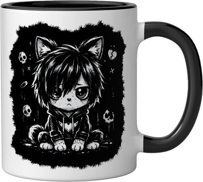 Taza cerámica gato emo grunge goth negro/blanco