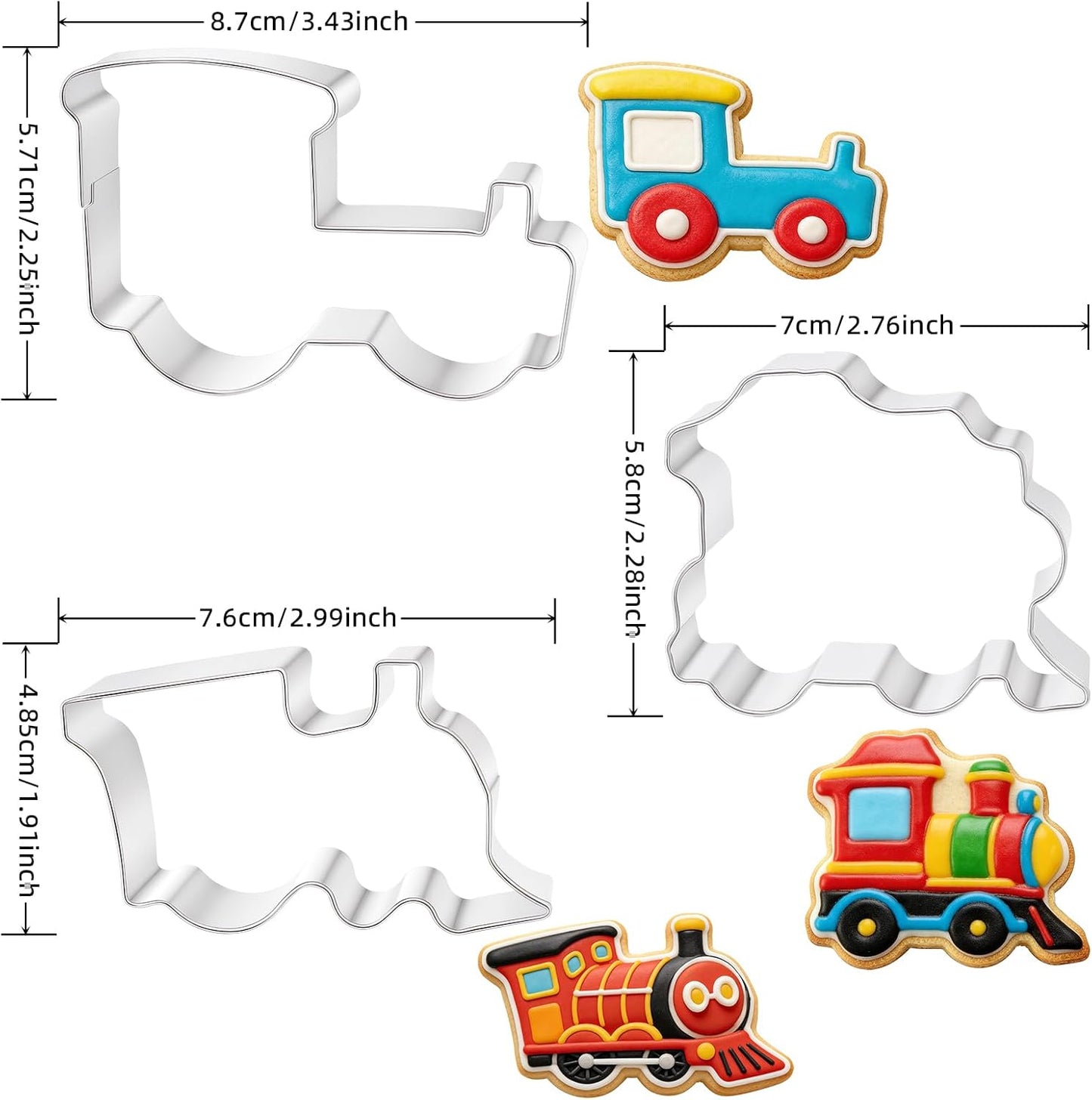 Set 3 Pzas Molde Galletas Forma Tren Acero Inox