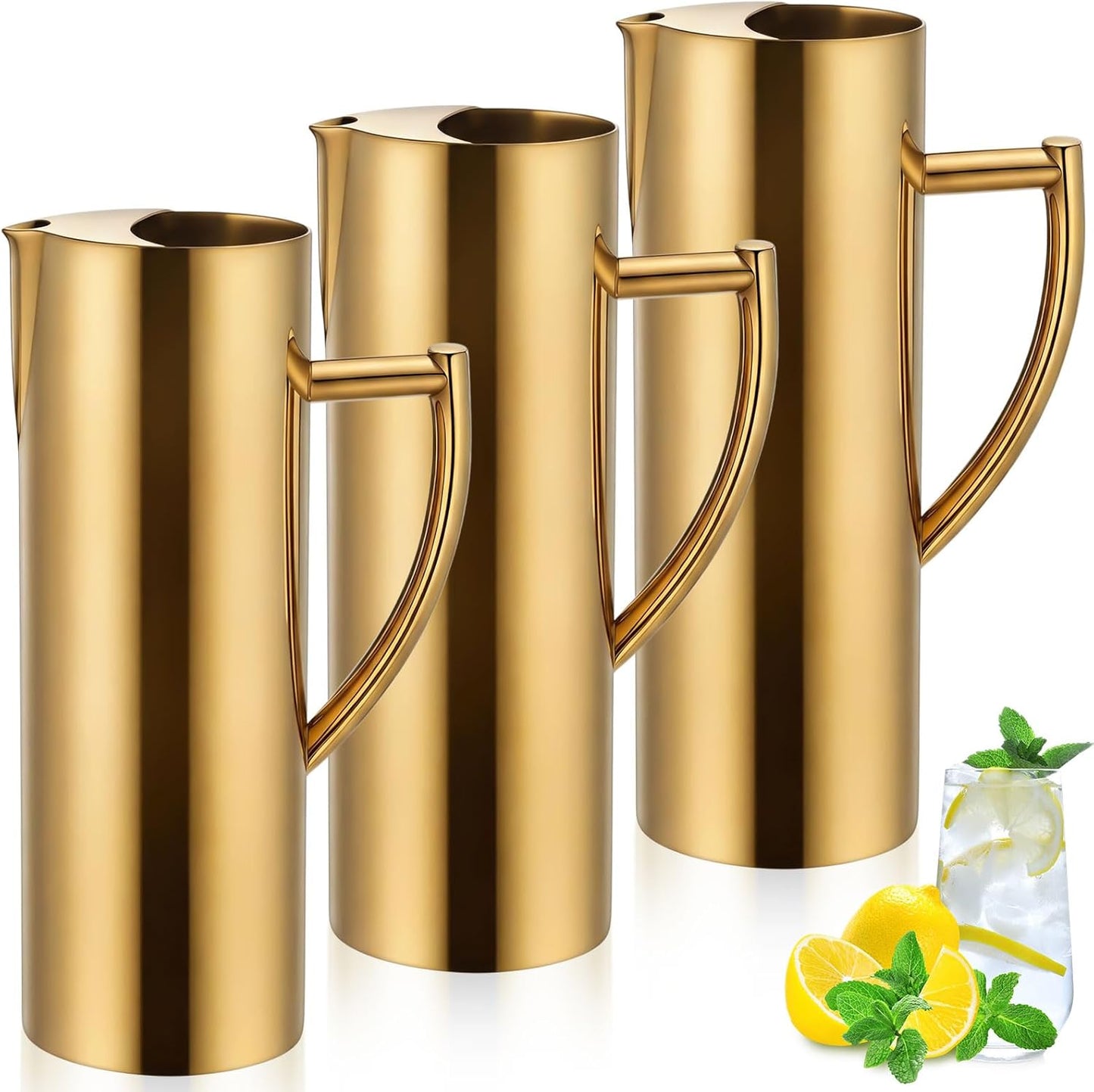 Jarra Acero Inox 1.5L Dorada Con Protector Hielo Asa